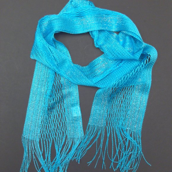 Blue Scarf with Silver Metallic Thread - Picture 4 of 5